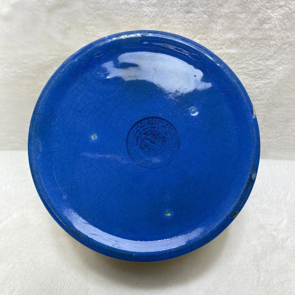 VTG Universal Potteries Cobalt Blue Cream Refrigerator Dish with‎ Lid